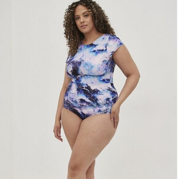 TORRID BATHING SUIT SLIMMING 1X WIRELESS TUMMY CONTROL ONE PIECE SWIMSUIT BLUE - Picture 6 of 10